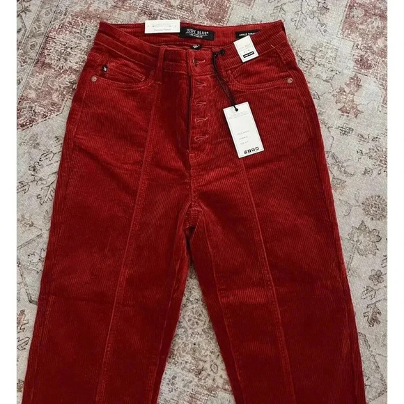 Judy Blue Ankle Straight Corduroy High Waist Pants Womens Size 27 Rust Red NWT - Picture 2 of 13
